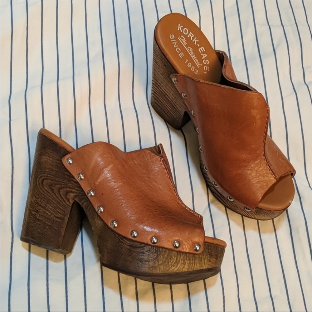 kork ease tan platform wood sandal 35 make offer!